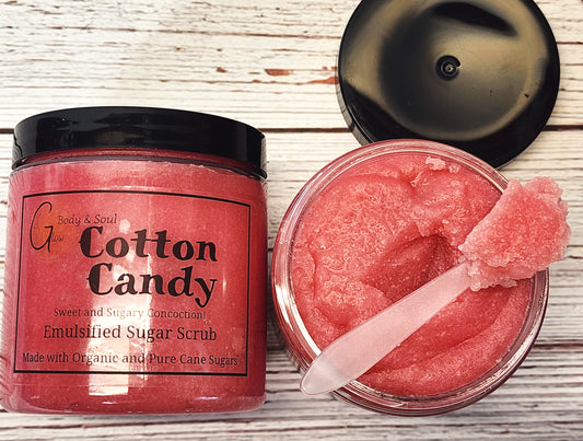 Emulsified Sugar Scrub Cotton Candy Fragrance 10oz. Paraben Free Made with Organic and Pure Cane Sugar
