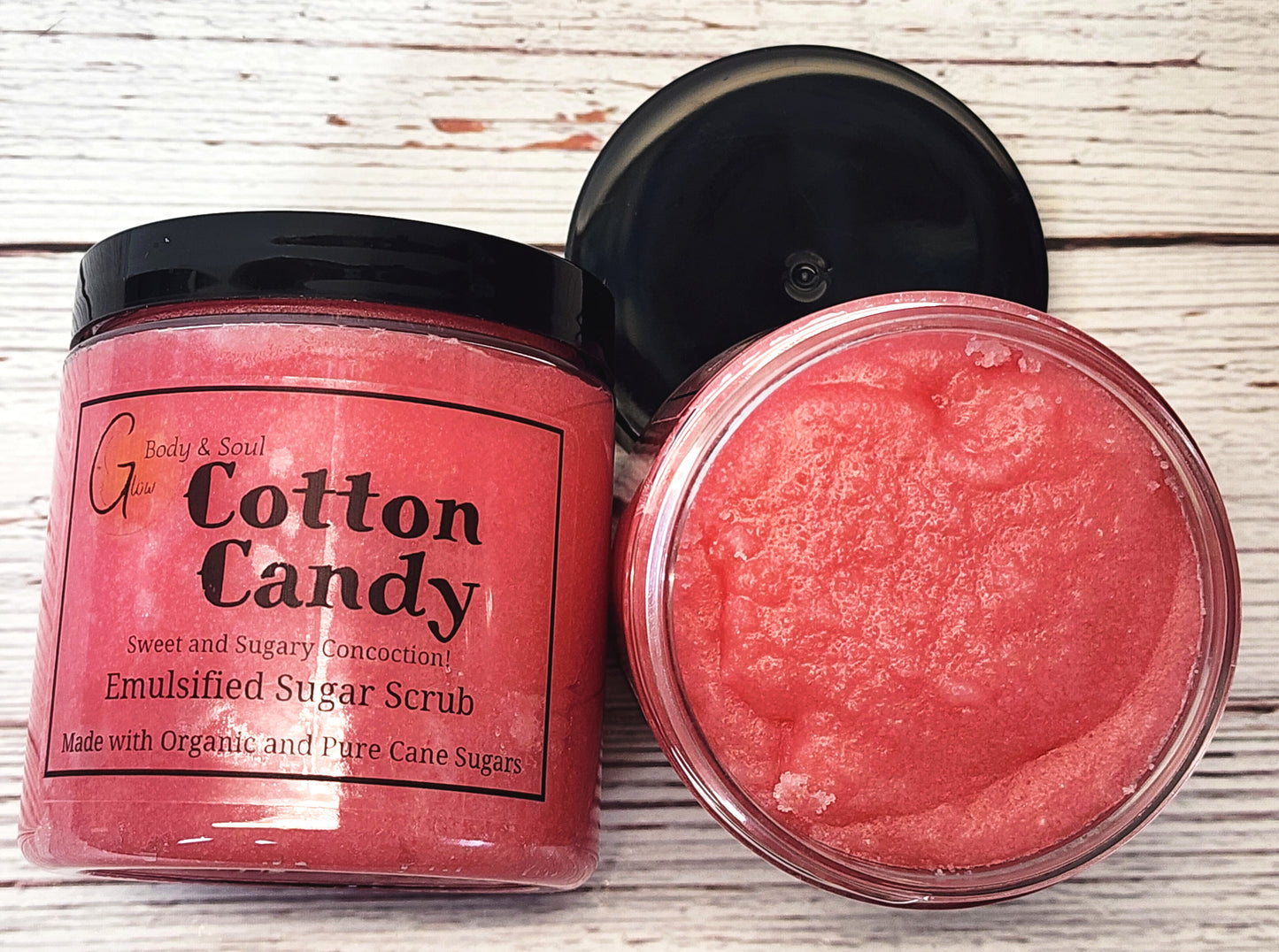 Emulsified Sugar Scrub Cotton Candy Fragrance 10oz. Paraben Free Made with Organic and Pure Cane Sugar