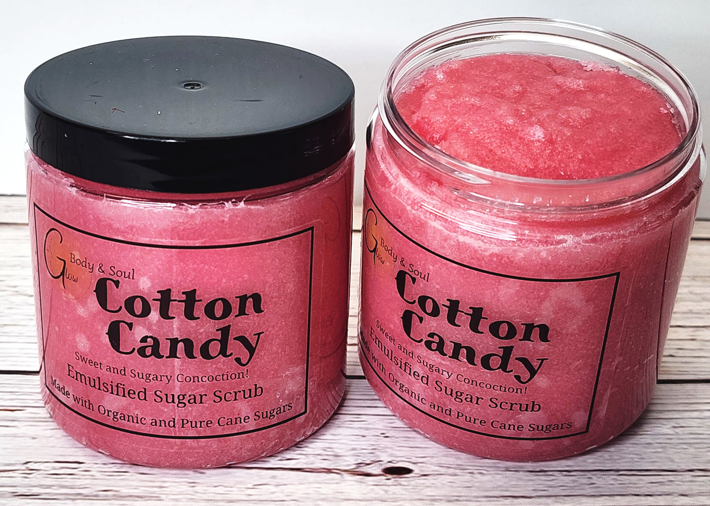 Emulsified Sugar Scrub Cotton Candy Fragrance 10oz. Paraben Free Made with Organic and Pure Cane Sugar