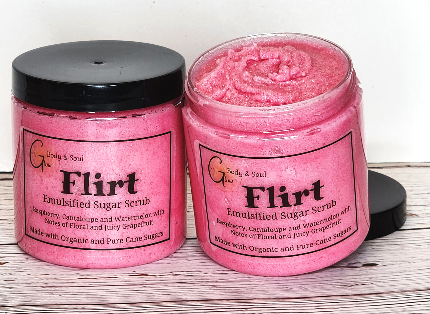 Emulsified Sugar Scrub Flirt Fragrance 10oz. Paraben Free Made with Organic and Pure Cane Sugar