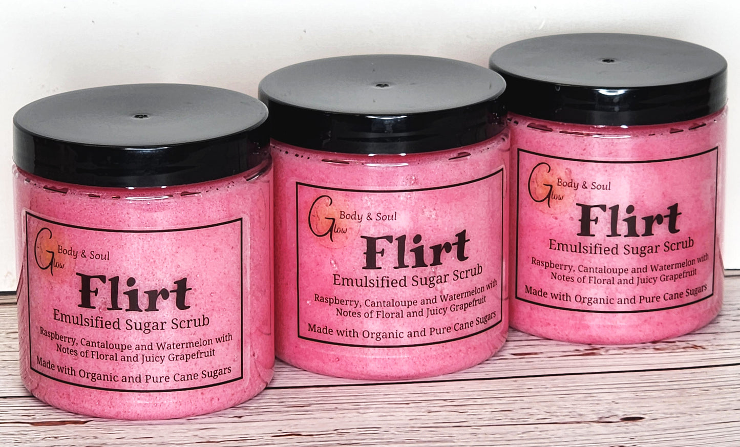 Emulsified Sugar Scrub Flirt Fragrance 10oz. Paraben Free Made with Organic and Pure Cane Sugar