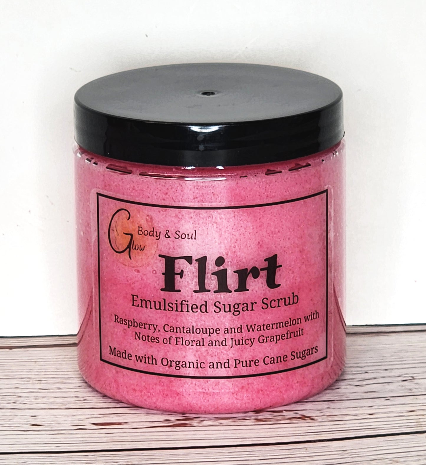 Emulsified Sugar Scrub Flirt Fragrance 10oz. Paraben Free Made with Organic and Pure Cane Sugar