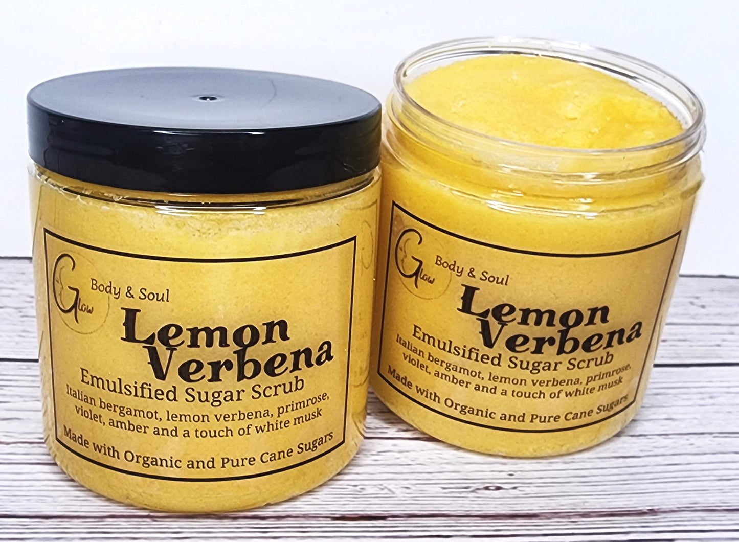 Emulsified Sugar Scrub Lemon Verbena Fragrance 10oz. Paraben Free Made with Organic and Pure Cane Sugar