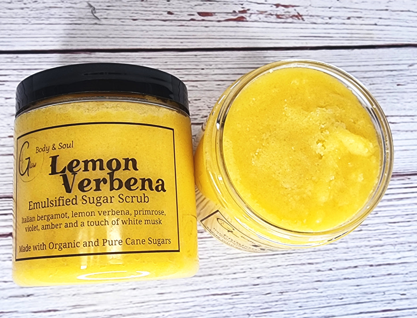Emulsified Sugar Scrub Lemon Verbena Fragrance 10oz. Paraben Free Made with Organic and Pure Cane Sugar