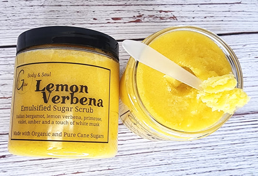Emulsified Sugar Scrub Lemon Verbena Fragrance 10oz. Paraben Free Made with Organic and Pure Cane Sugar