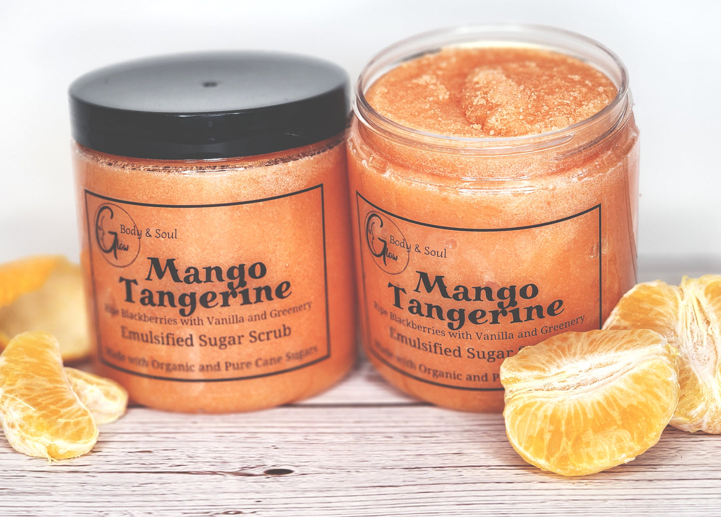 Emulsified Sugar Scrub Mango Tangerine Fragrance 10oz. Paraben Free Made with Organic and Pure Cane Sugar