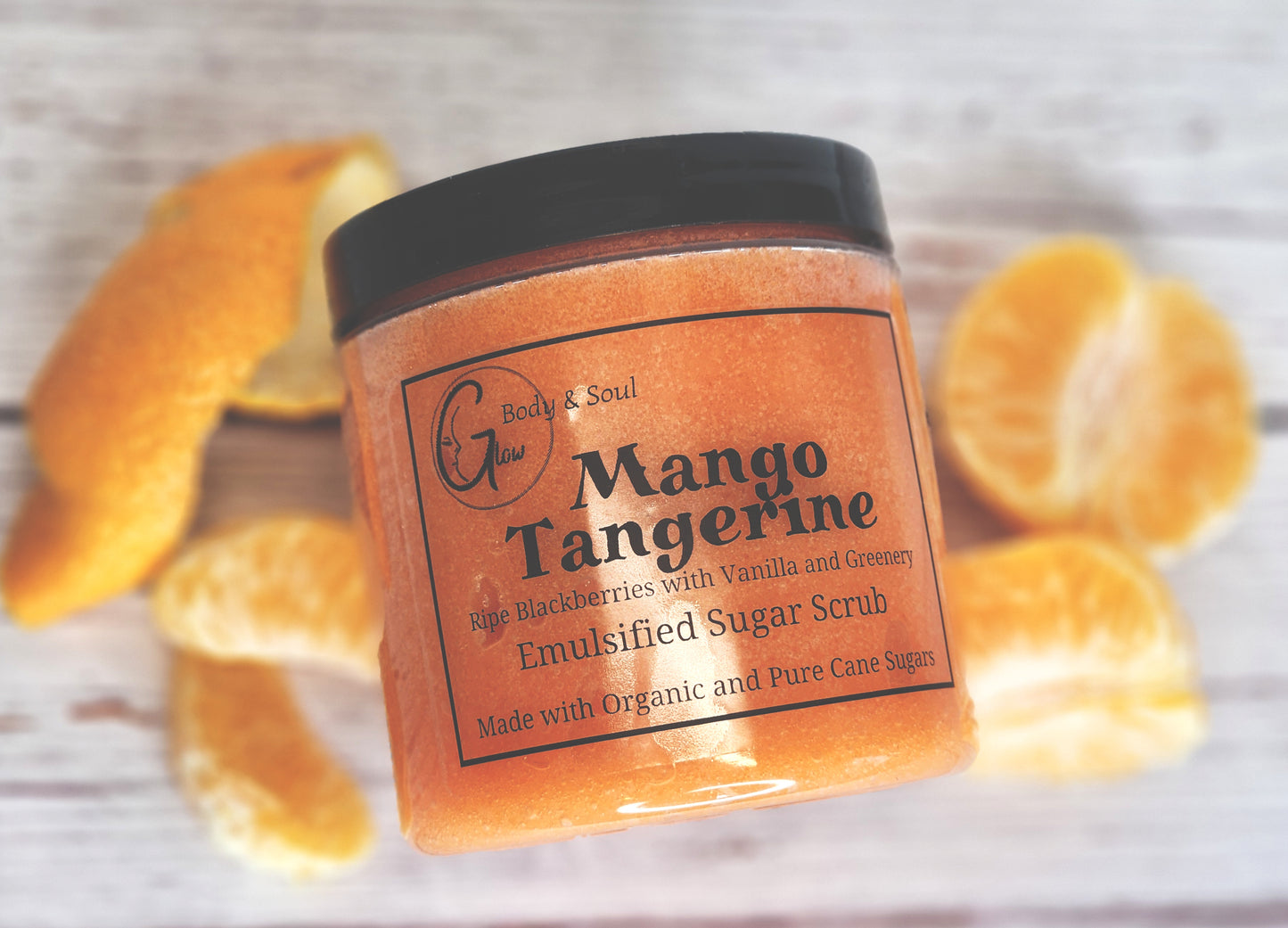 Emulsified Sugar Scrub Mango Tangerine Fragrance 10oz. Paraben Free Made with Organic and Pure Cane Sugar