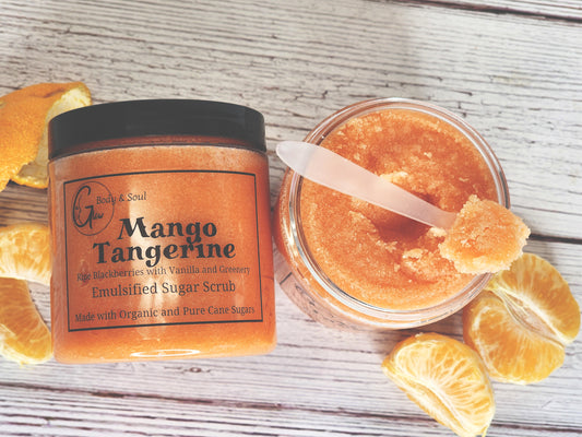 Emulsified Sugar Scrub Mango Tangerine Fragrance 10oz. Paraben Free Made with Organic and Pure Cane Sugar