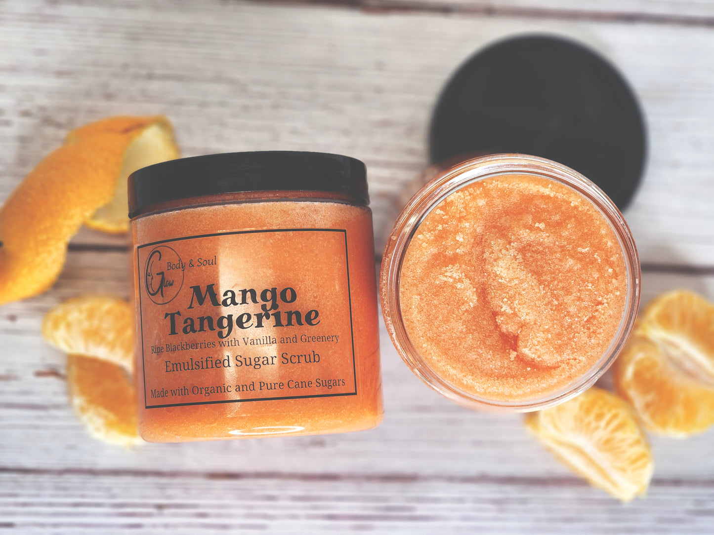 Emulsified Sugar Scrub Mango Tangerine Fragrance 10oz. Paraben Free Made with Organic and Pure Cane Sugar