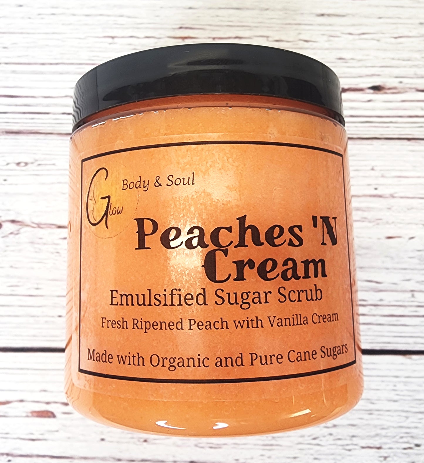 Emulsified Sugar Scrub Peaches 'N Cream 10oz. Paraben Free Made with Organic and Pure Cane Sugar