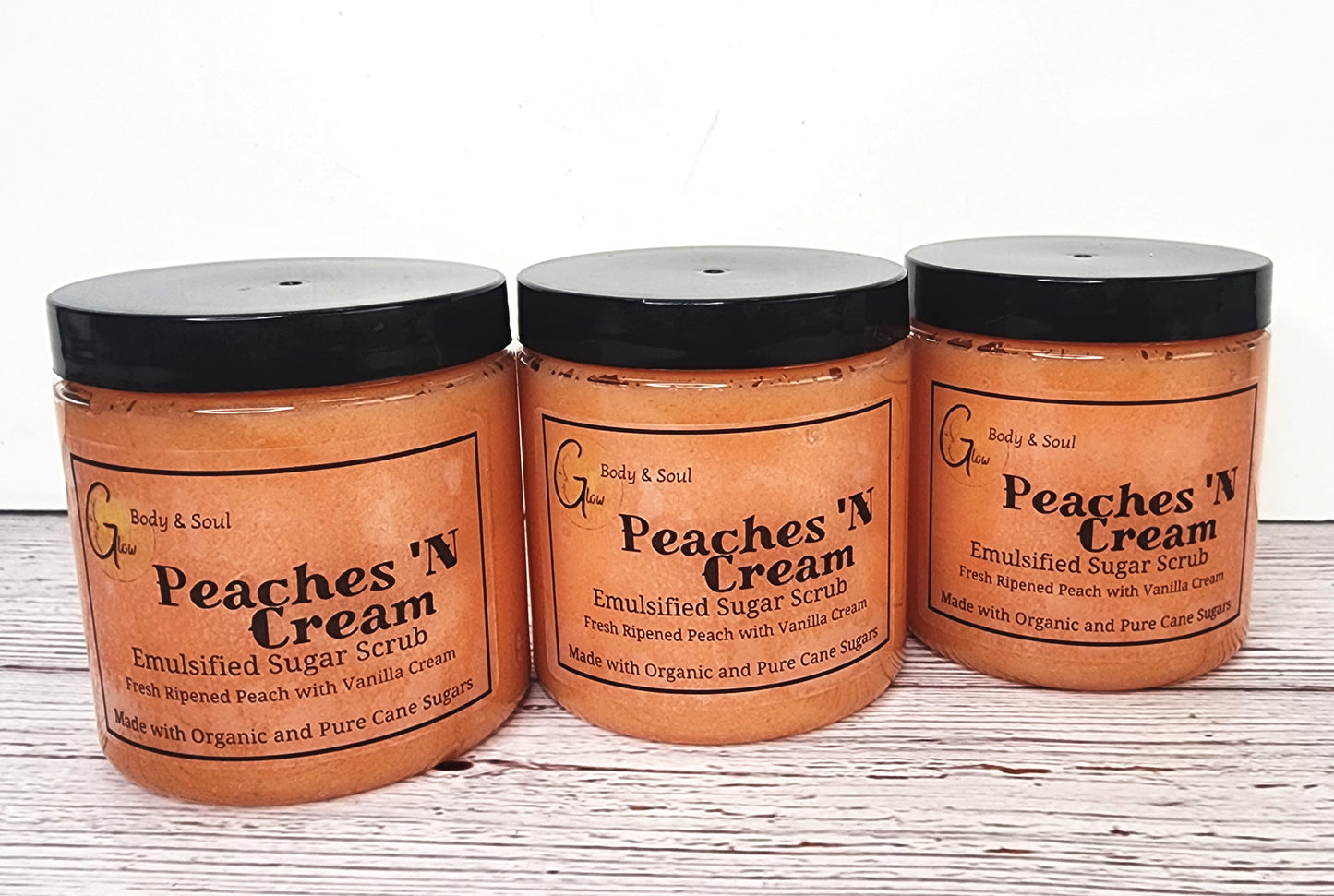 Emulsified Sugar Scrub Peaches 'N Cream 10oz. Paraben Free Made with Organic and Pure Cane Sugar