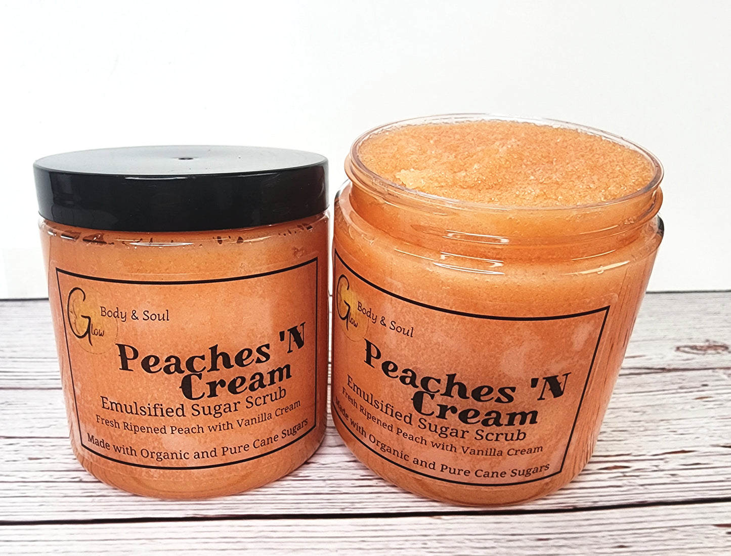 Emulsified Sugar Scrub Peaches 'N Cream 10oz. Paraben Free Made with Organic and Pure Cane Sugar