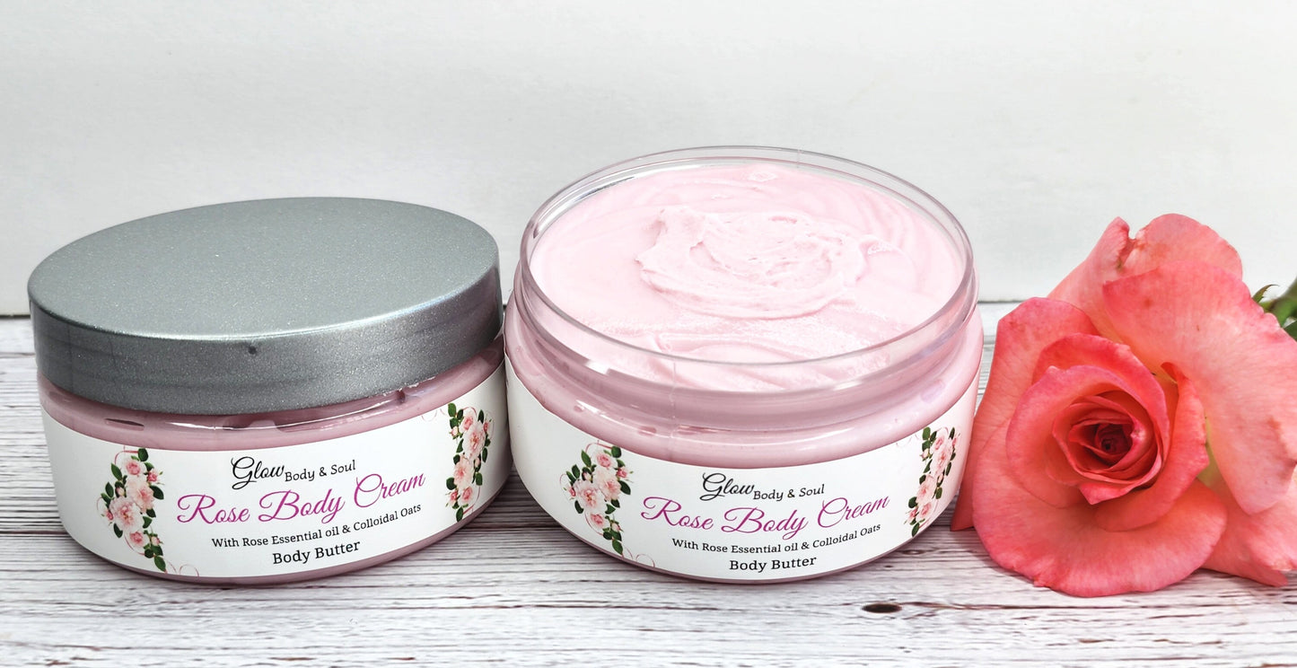 Rose Essential Oil Body Cream Whipped Body Butter Paraben Free 8oz Body Butter