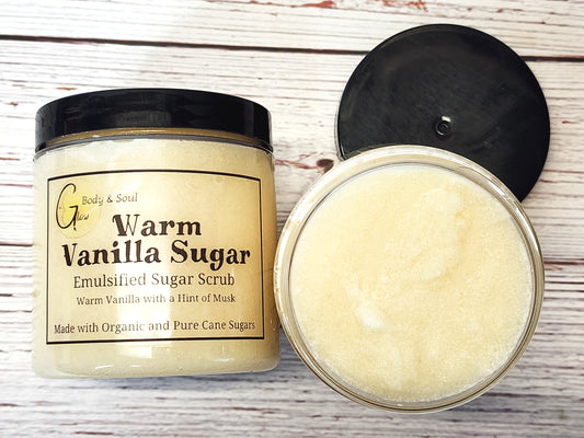 Emulsified Sugar Scrub Warm Vanilla Sugar Fragrance 10oz. Paraben Free Made with Organic and Pure Cane Sugar