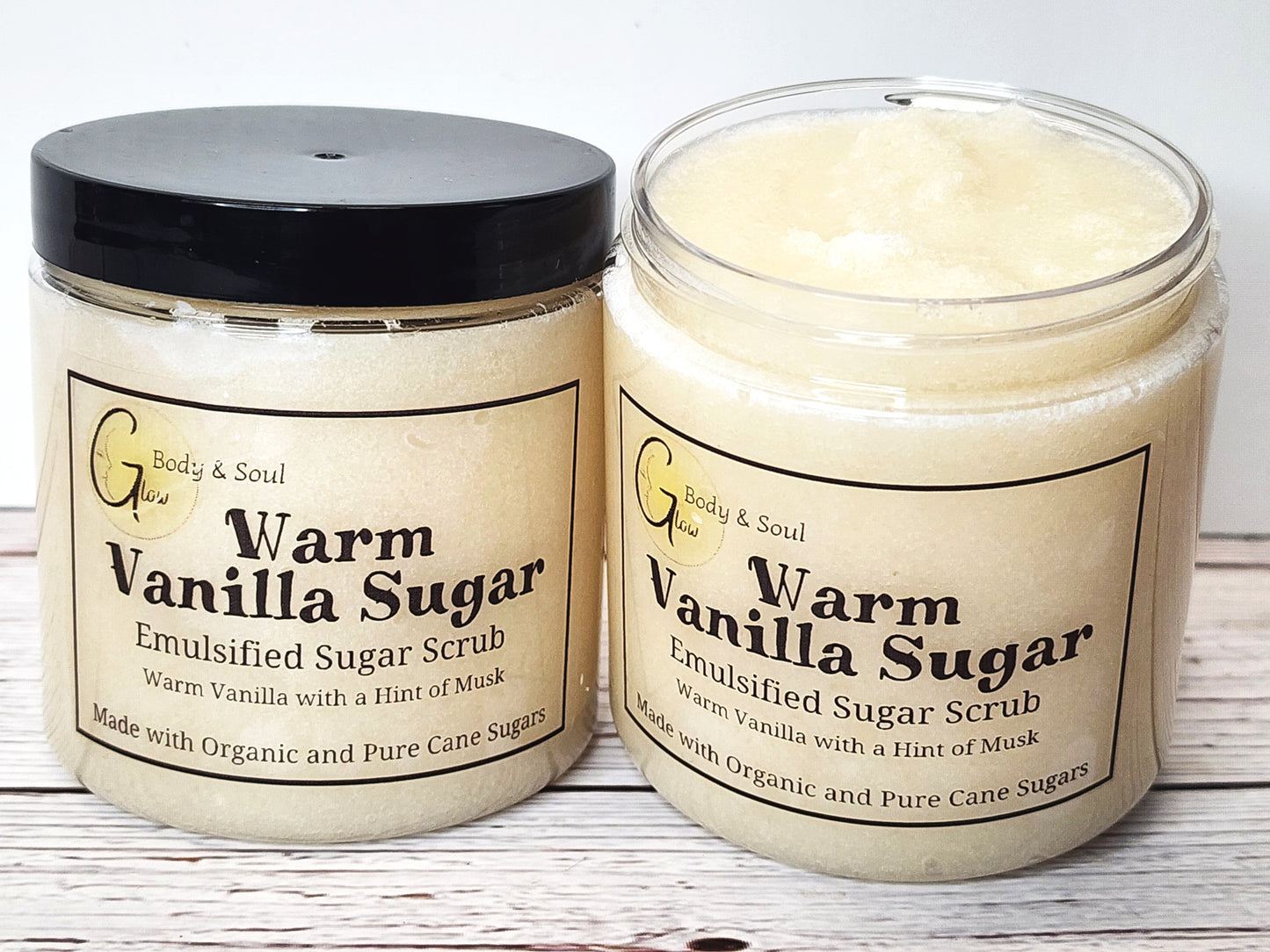 Emulsified Sugar Scrub Warm Vanilla Sugar Fragrance 10oz. Paraben Free Made with Organic and Pure Cane Sugar