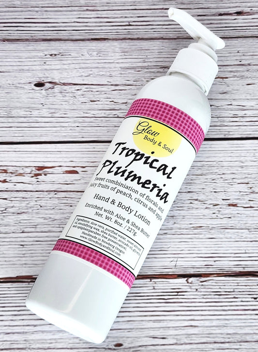Tropical Plumeria Aloe and Shea Butter Lotion 8 oz. Paraben Free Hand and Body Lotion