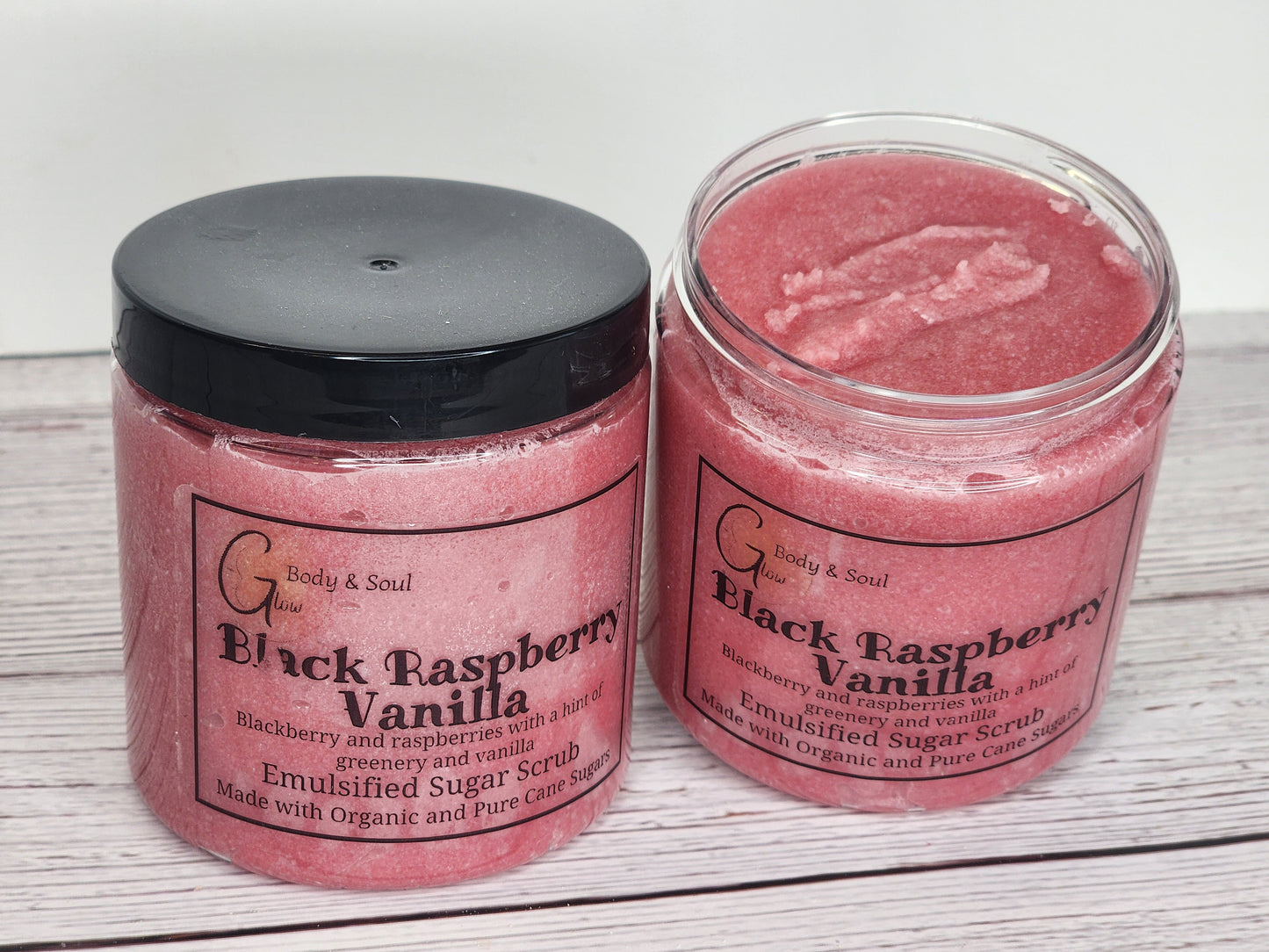 Black Raspberry Vanilla Emulsified Sugar Scrub 10oz. Paraben Free Made with Organic and Pure Cane Sugar