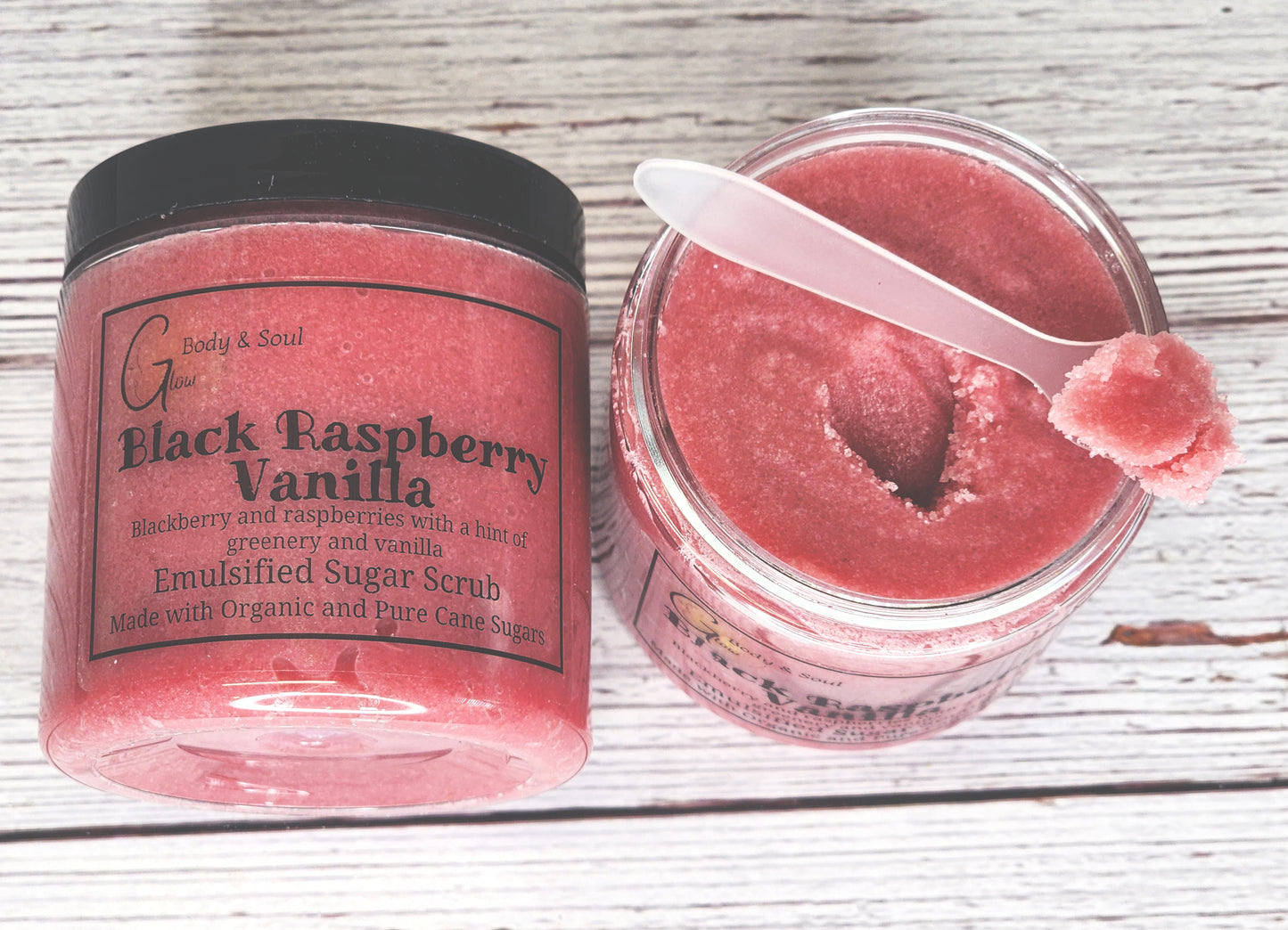 Black Raspberry Vanilla Emulsified Sugar Scrub 10oz. Paraben Free Made with Organic and Pure Cane Sugar