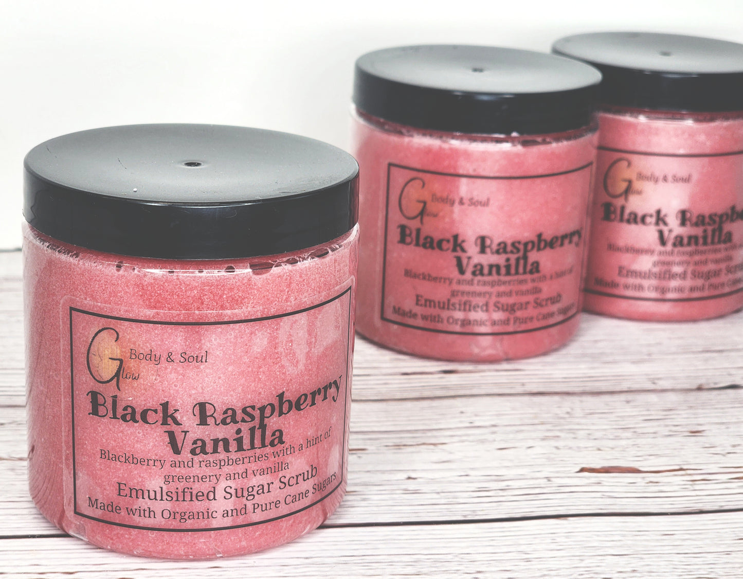 Black Raspberry Vanilla Emulsified Sugar Scrub 10oz. Paraben Free Made with Organic and Pure Cane Sugar