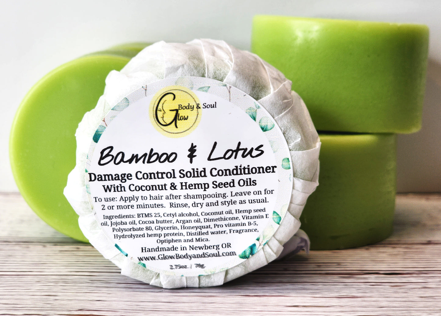 Solid Hair Conditioner Bar Bamboo and Lotus | Hemp seed conditioner Damage Control | Minimal Packaging Hair Conditioner Bar