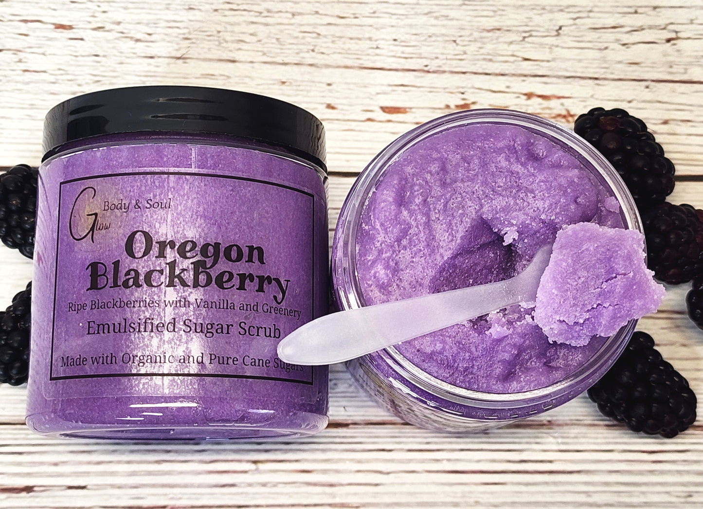 Emulsified Sugar Scrub Oregon Blackberry 10oz. Paraben Free Made with Organic and Pure Cane Sugar