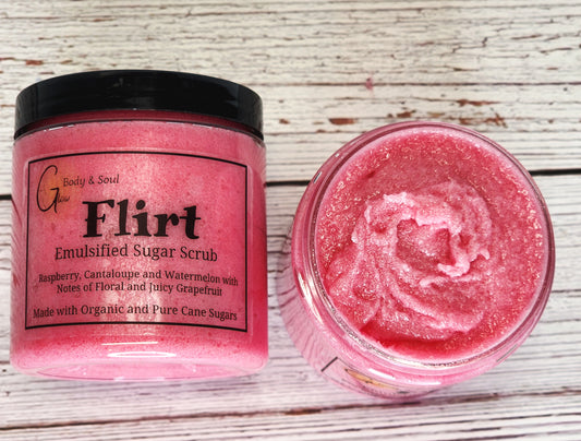 Emulsified Sugar Scrub Flirt Fragrance 10oz. Paraben Free Made with Organic and Pure Cane Sugar