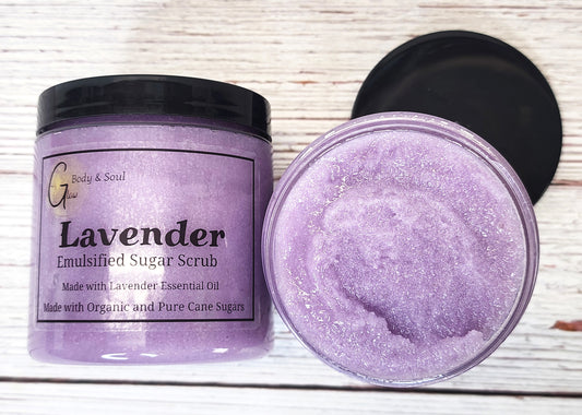 Emulsified Sugar Scrub Lavender Fragrance 10oz. Paraben Free Made with Organic and Pure Cane Sugar