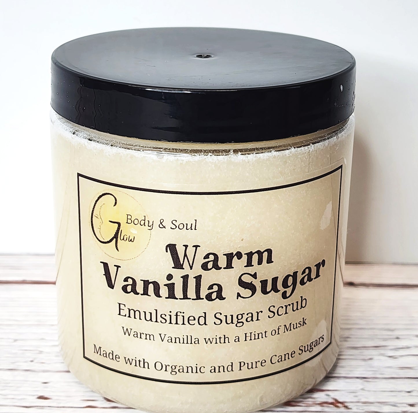 Emulsified Sugar Scrub Warm Vanilla Sugar Fragrance 10oz. Paraben Free Made with Organic and Pure Cane Sugar