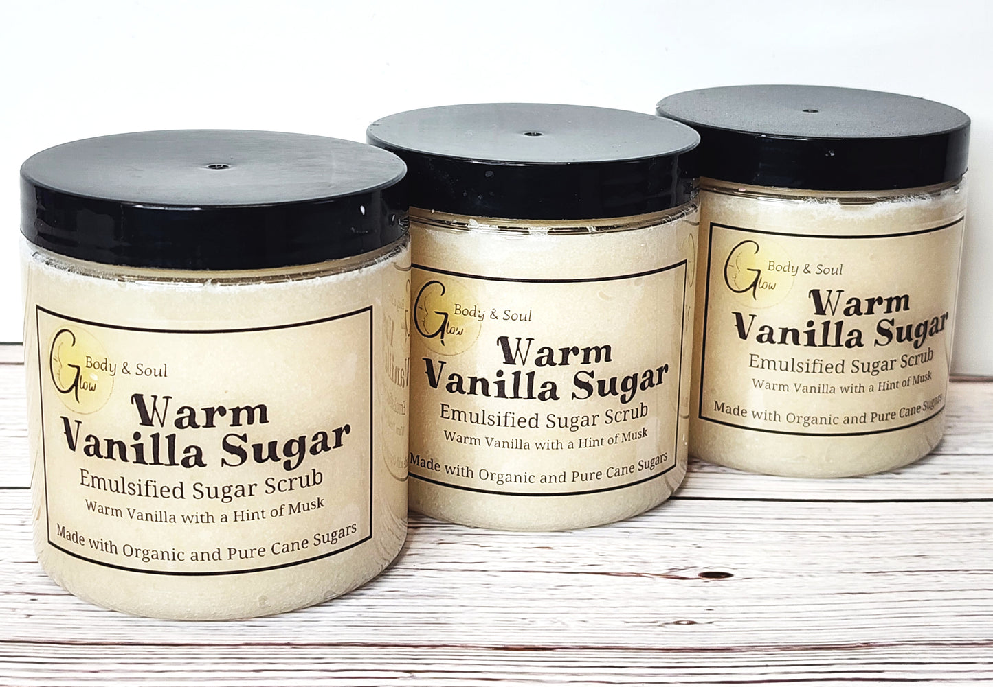 Emulsified Sugar Scrub Warm Vanilla Sugar Fragrance 10oz. Paraben Free Made with Organic and Pure Cane Sugar