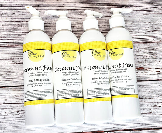 Coconut Pear Aloe and Shea Butter Lotion 8 oz. Paraben Free Hand and Body Lotion
