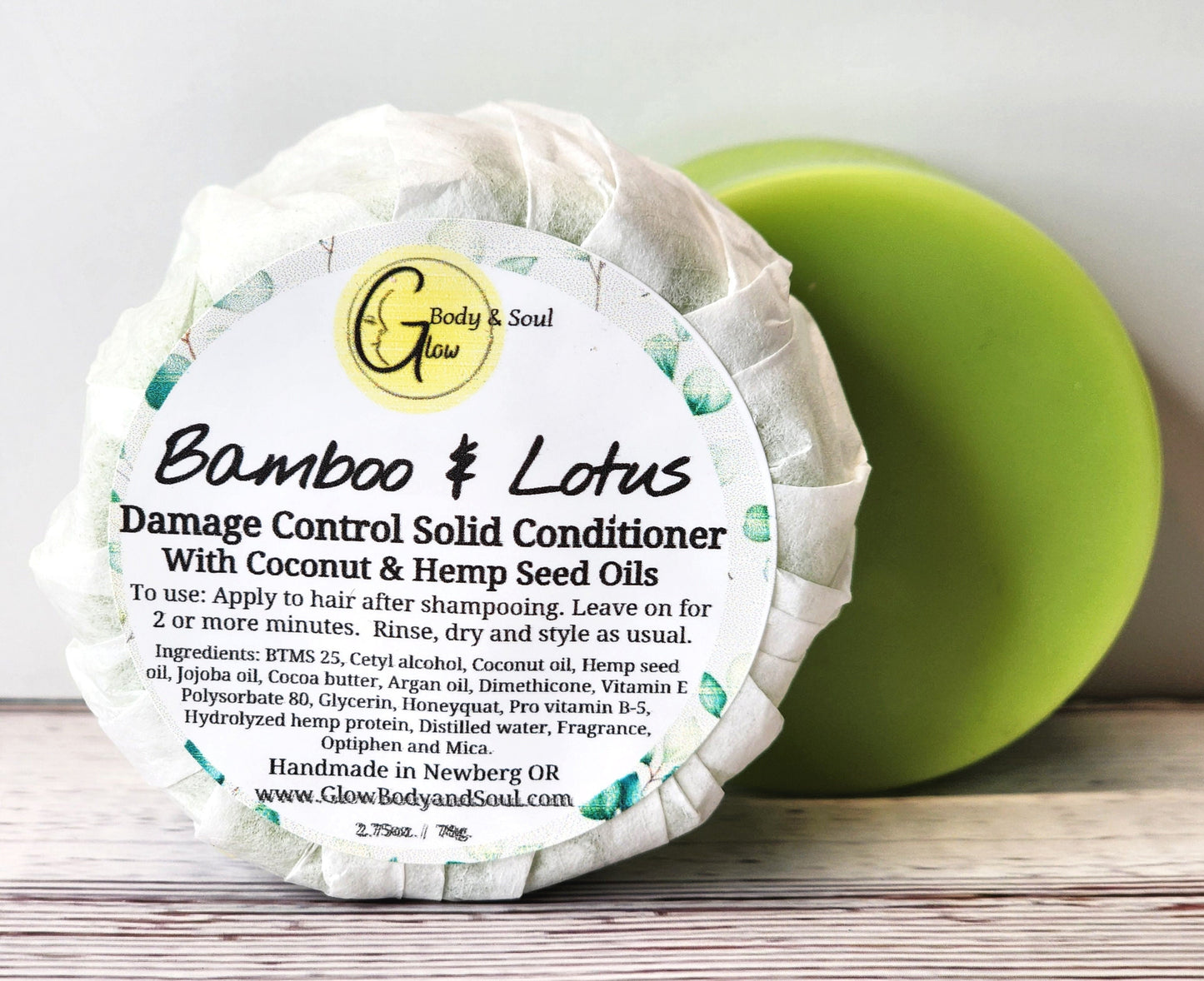 Solid Hair Conditioner Bar Bamboo and Lotus | Hemp seed conditioner Damage Control | Minimal Packaging Hair Conditioner Bar