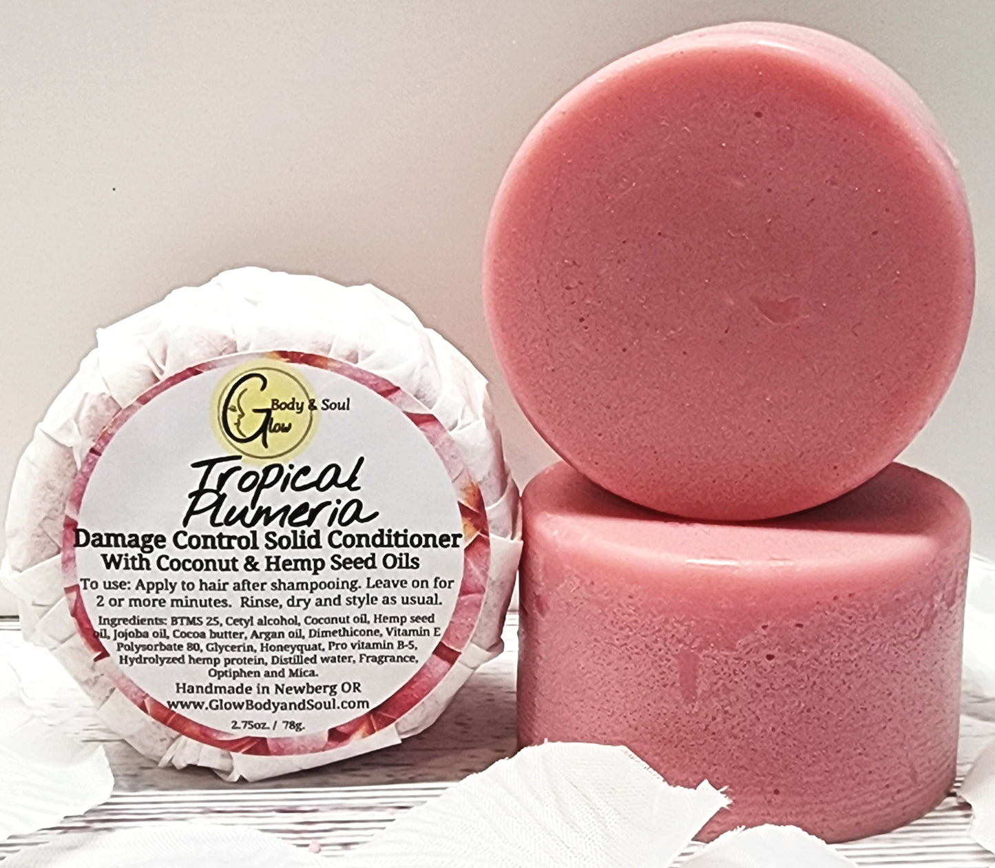 Solid Hair Conditioner Bar Tropical Plumeria | Hemp Seed Conditioner Damage Control | Minimal Packaging Hair Conditioner Bar